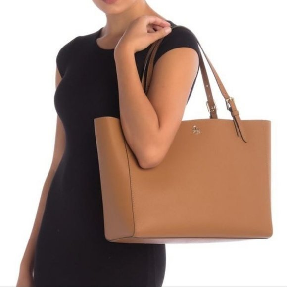 Tory Burch Handbags - Tory Burch Emerson Saffiano Leather Buckle Tote in color Tigers Eye